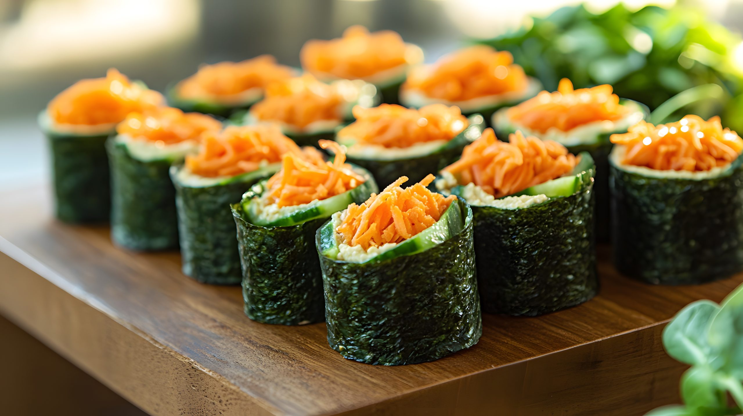 Sushi wegetariańskie – rolki z warzywami przygotowane w restauracji
